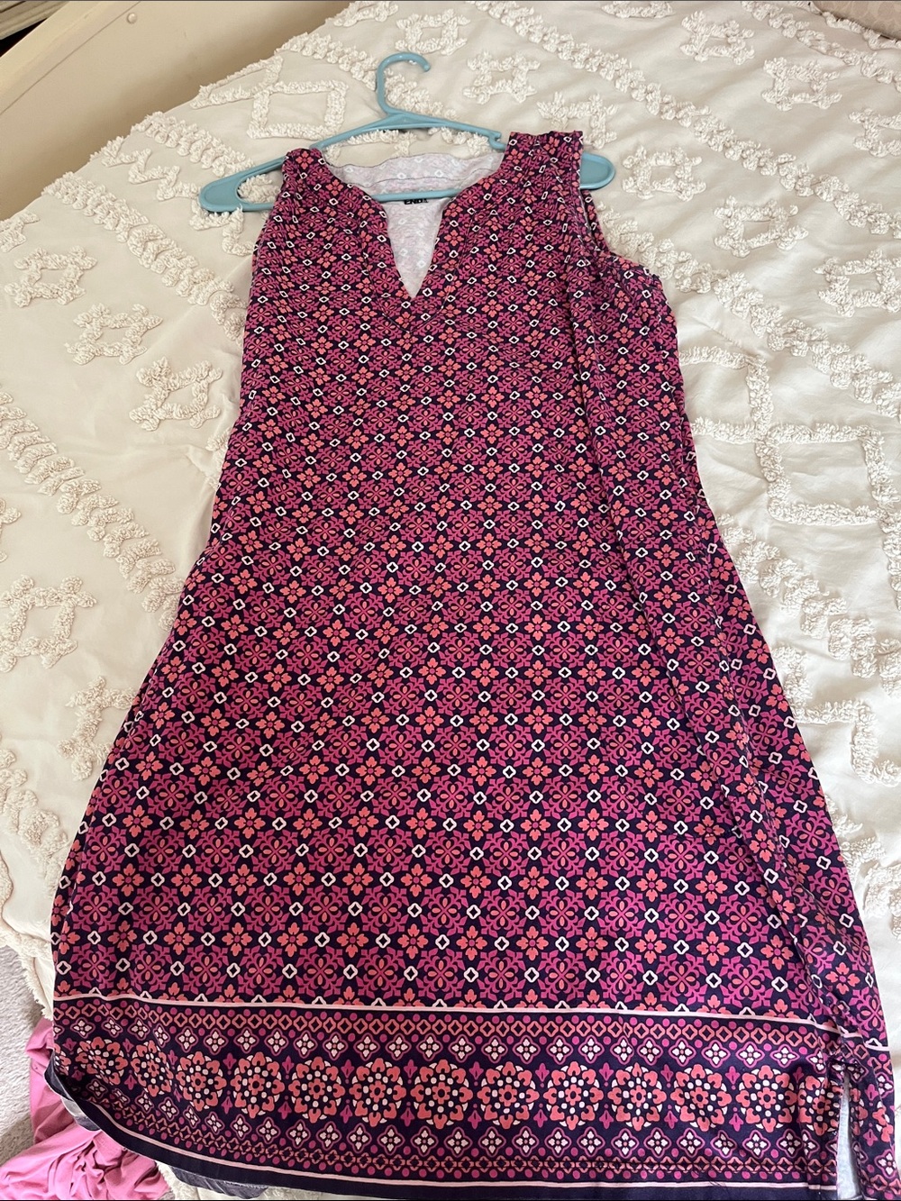 Lands' End Pink and Navy Sleeveless Geometric Midi Dress